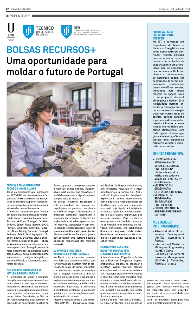 Bolsas Recursos+: Licenciatura em Engenharia de Minas e Recursos Energéticos – Instituto Superior Técnico